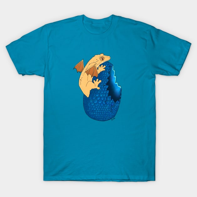 Crested Gecko Dragon with Blue Egg T-Shirt by EcoElsa